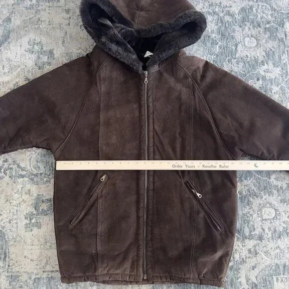Marvin Richards Jacket Womens XL Brown Suede Leather Faux Fur Lined Hooded